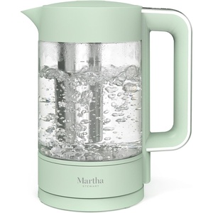 image:imageMartha Stewart Electric Kettle with Removable Stainless Steel Tea Infuser Glass Carafe17L 7 Cups Hot Water Boiler 4 Presets Keep Warm amp Auto ShutOff Cordless 360 Swivel Base Linen CreamHoneydew Green